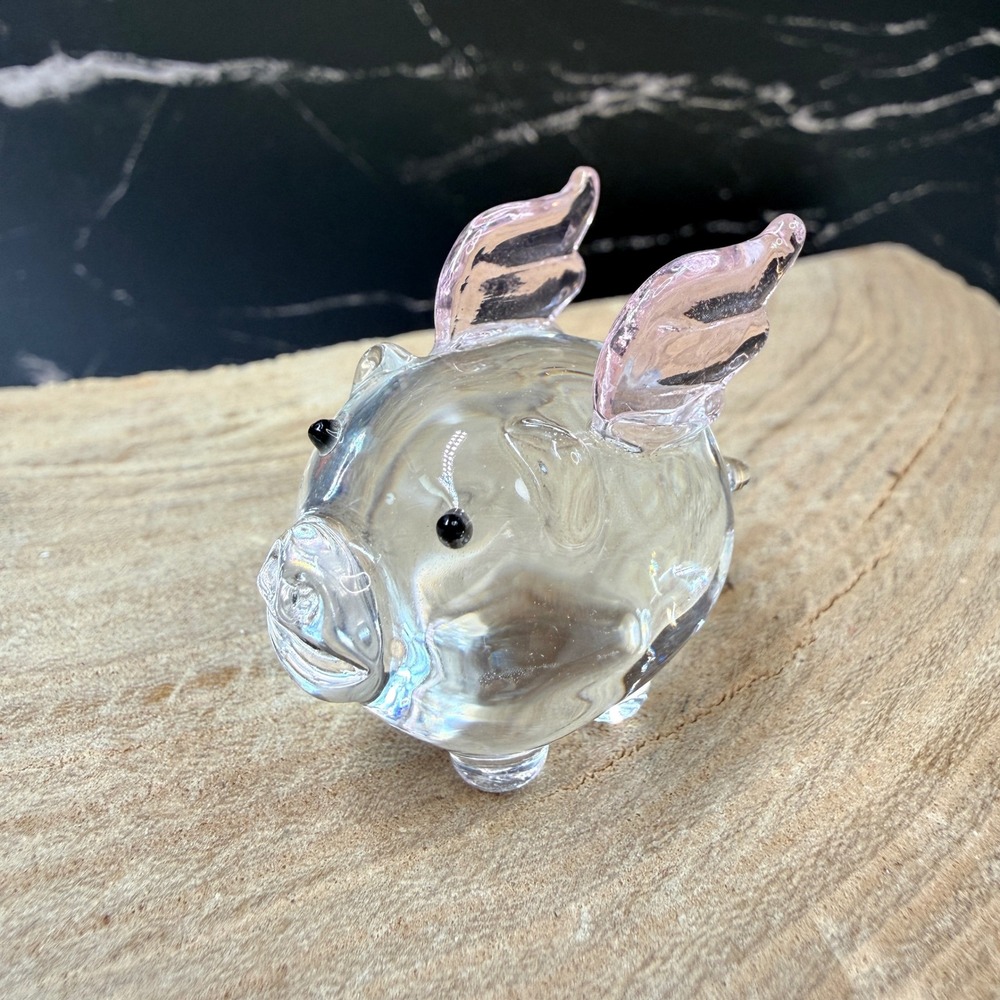 Mini Pier 1 Penelope Flying Pig Art Glass Figurine Pink Wings Miniature 1.25